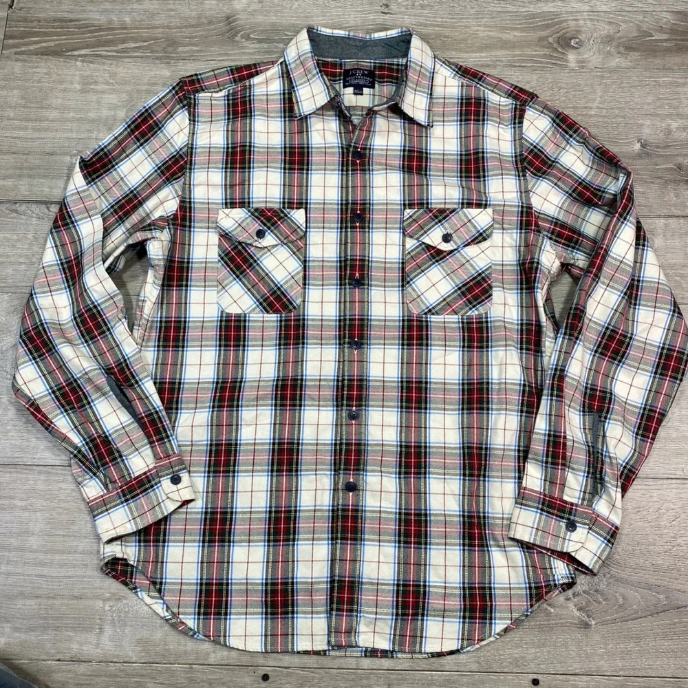 J Crew‎ Shirt Mens Large Heavyweight Flannel Plaid Long Sleeve Button Up Twill